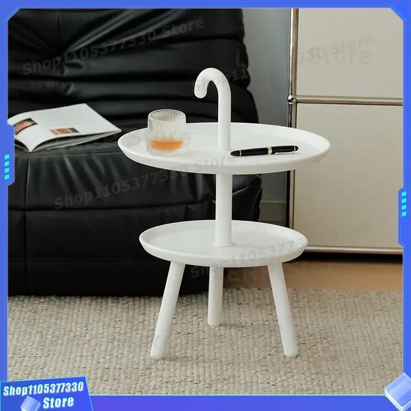 Nordic Modern Minimalist Round Side Table Double Layer Mobile Coffee Table for Bedroom Corner Light Luxury Small Sofa End