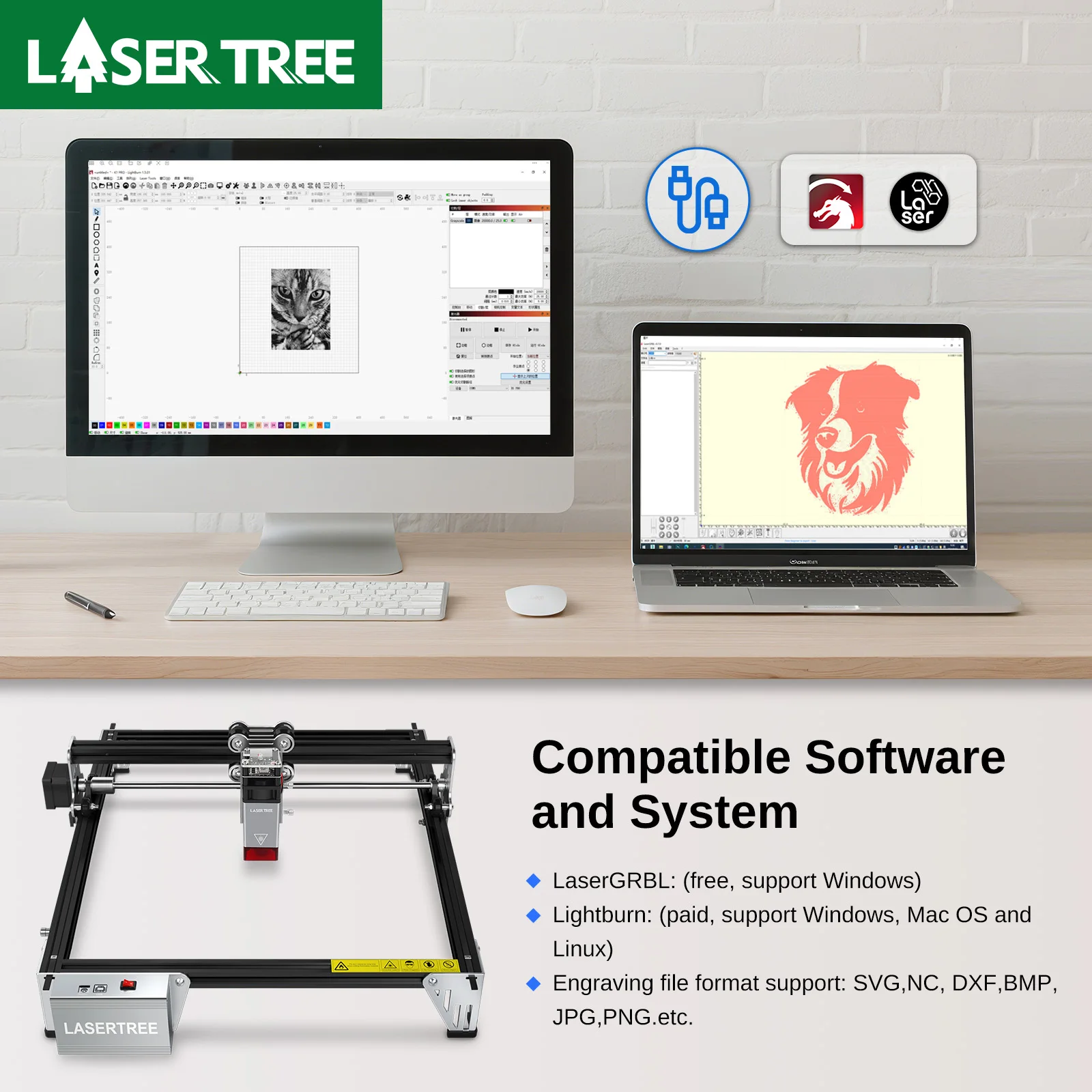 LASER TREE K1-Mini Graveur laser avec module laser de puissance optique 5W, machine de gravure et de découpe laser pour le travail du bois DIY, 300*300mm
