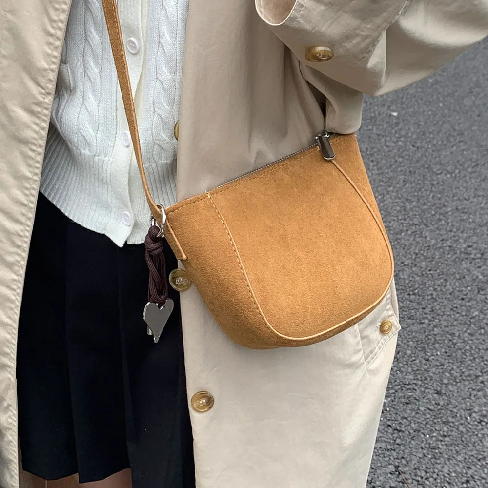 

Autumn Winter Frosted Suede Bucket Bag for Women Korean Ins High Grade Crossbody Bags Daily Versatile All-Match Shoulder Packs