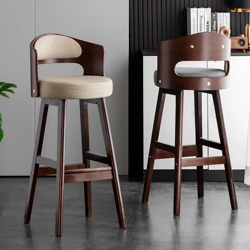 

Wooden Chairs Simple Luxury Nordic Barbershop Tall Kitchen Short Back Retro Stool Minimalistic Taburete Restaurant Furniture