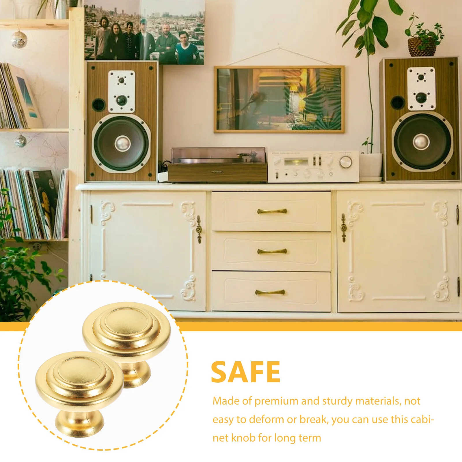 

2Pcs Cabinet Knobs Copper Brushed Modern Round Drawer Handles Dresser Pulls Decorative Door Hardware Dresser Drawer Knobs