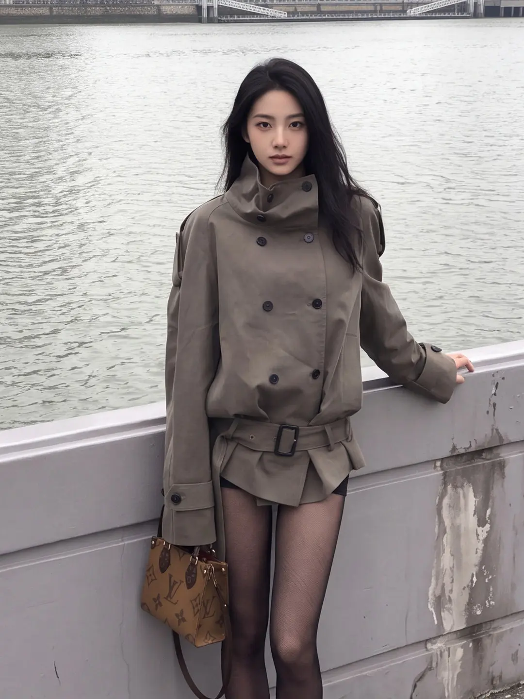 Retro Stand Collar Double Breasted Short Coat Women's Waist Cinching Versatile Outerwear Small Size Autumn New Arrival