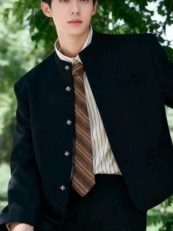 

Новый китайский мужской свадебный костюм с воротником-стойкой, повседневный пиджак Haome Sle, костюм Zhongan, дышащий полиэстер