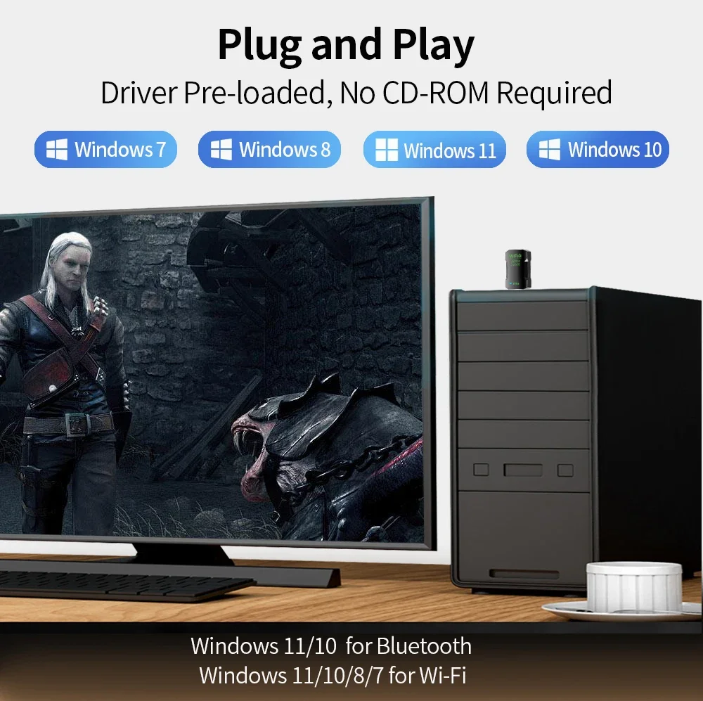 WiFi 6 AX900 Bluetooth 5.4 WiFi USB Adapter Wireless Network Card 2.4G&5GHz Wi-Fi Receive USB For PC/Laptop Win10/11 Driver Free