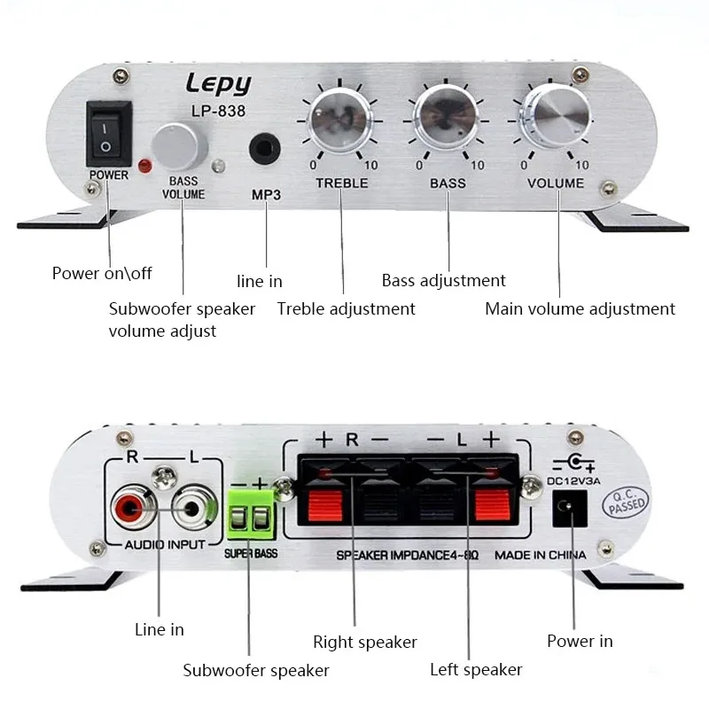 Lepy LP-838\838BT\838USB MINI Digital Hi-Fi Car Power Amplifier 2.1CH Digital Subwoofer Stereo BASS Audio Player