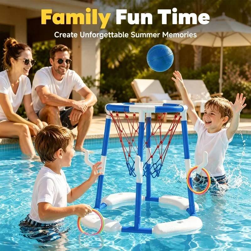 2 in 1 Water Basketball Hoop Floating Shooting Frame Ring Toss Children Water Park Swimming Pool Party Outdoor Sports Kids Toys