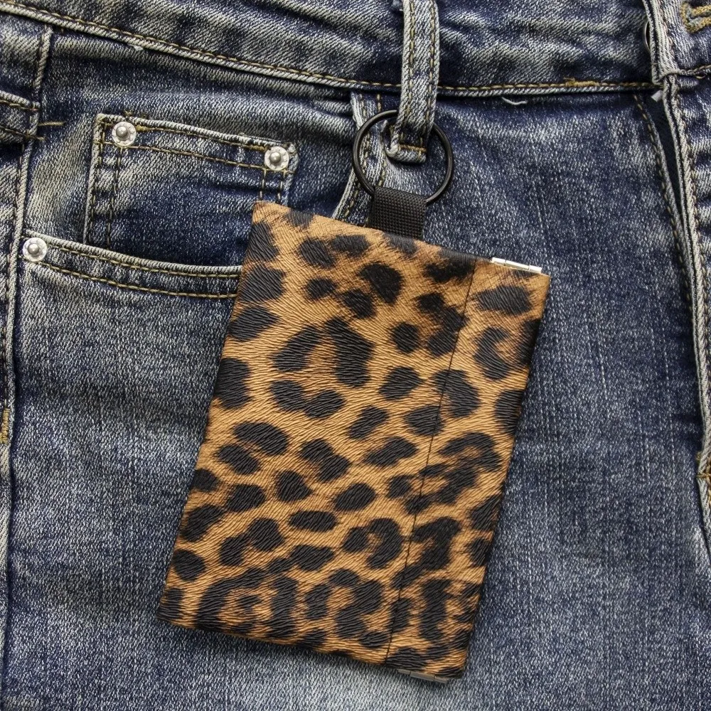 New Leopard Print Coin Purse Automatic Closure Portable Card Holder Squeeze Opening Key Ring Pouch Men Women