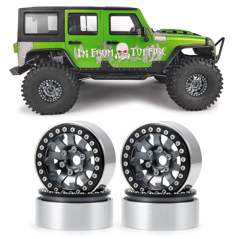 MIBIDAO 4Pcs Aluminum Alloy 1.9 Inch Beadlock Wheels Rims Hubs for Axial SCX10 II 90046 AXI03007 1/10 RC Crawler Car Model Parts