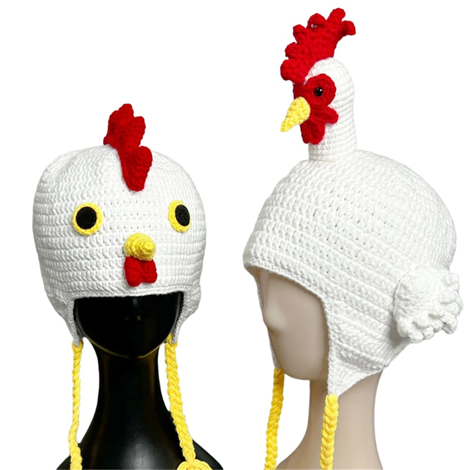 Turkey Day Kids Adult Crochet Hat Chicken Head Knitted Hat Hand Woven White Beanie Halloween Cosplay Prop