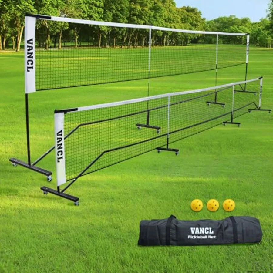 

Portable pickleball net system for outdoor and indoor use heavy duty 22ft nylon net with sturdy aluminum frame black color incl