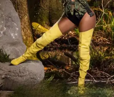 

Yellow Crocodile Pattern Leather Pointed Toe Over The Knee Boots Autumn Women Fashion Run Way Stiletto High Heel Long Boots