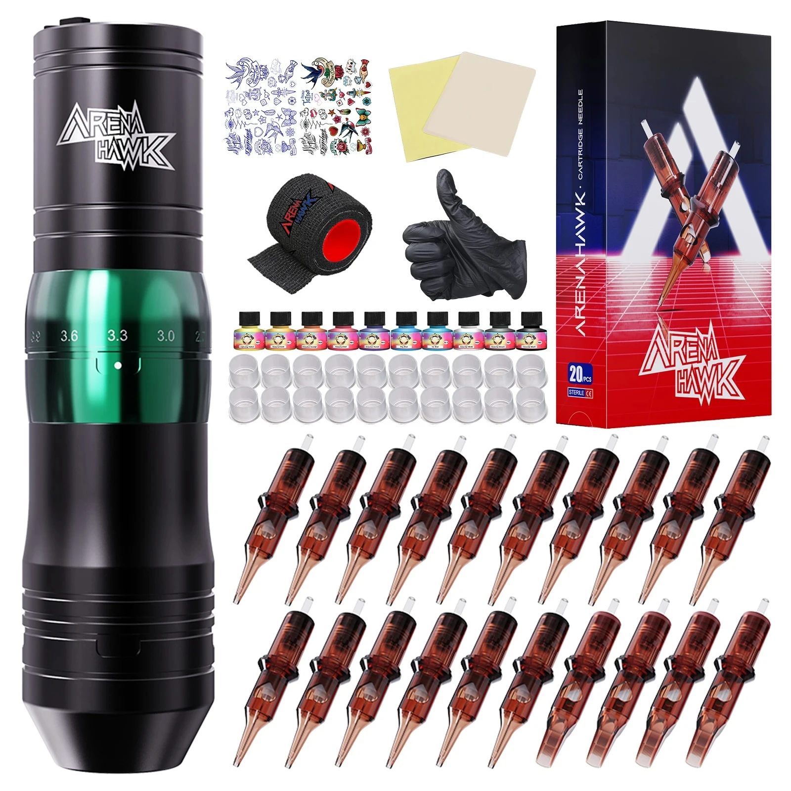 

Arenahawk Wirekess Tattoo Machine Kit 7 Stroke Length 1500mAh Battery Capacity Wireless Tattoo Machine Kit Tattoo Supplies