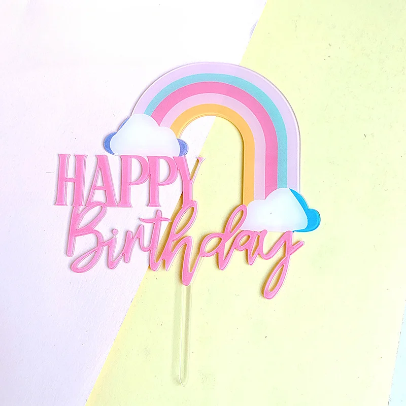 Acrylic Rainbow Happy Birthday Cake Topper Decoration Baby Shower Party Favors Kids Supplies