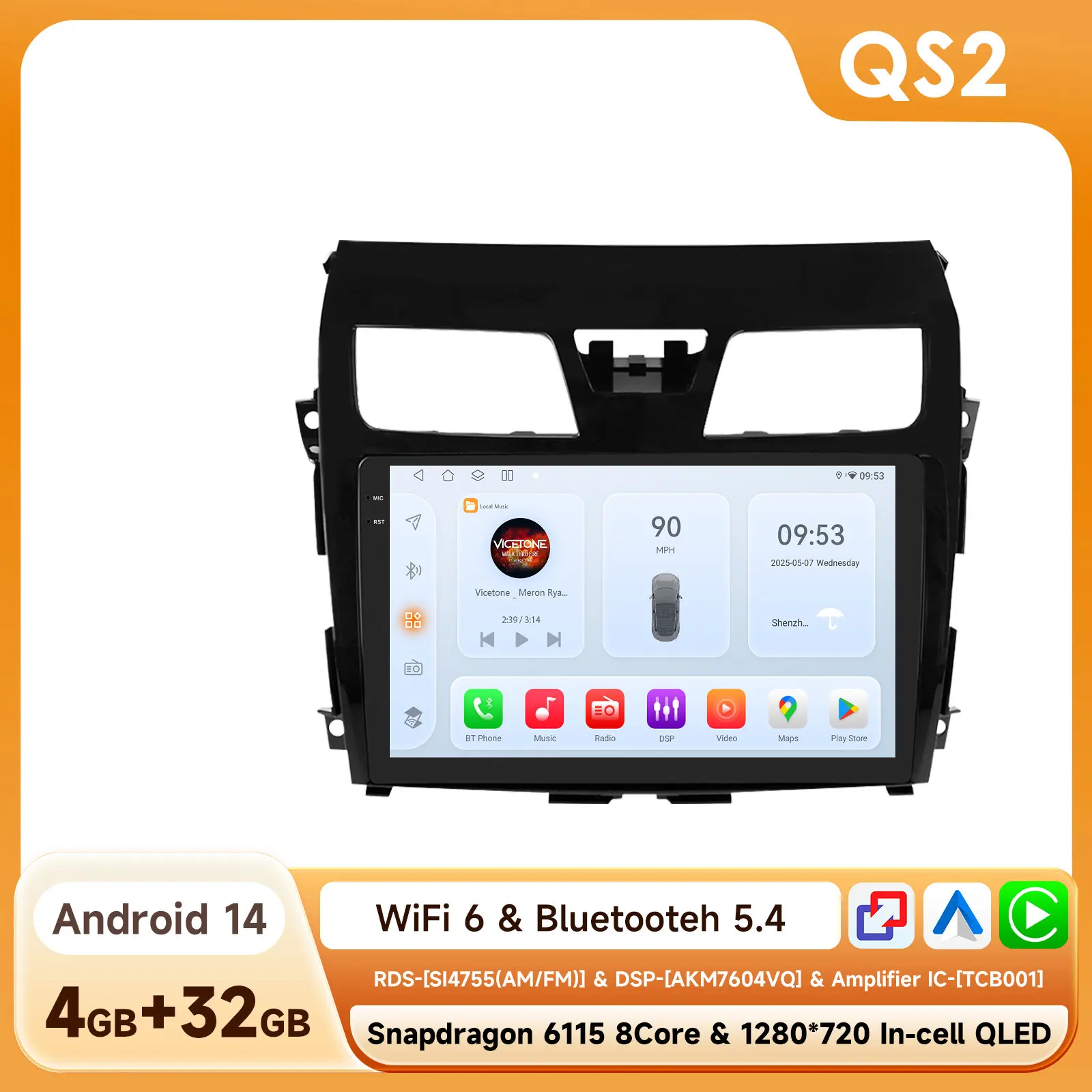 Hizpo Android 14 Voor Nissan Teana3 Altima 2013-2018 Auto 4G Carplay Multimedia Video Player DSP GPS radio Navigatie WIFI BT