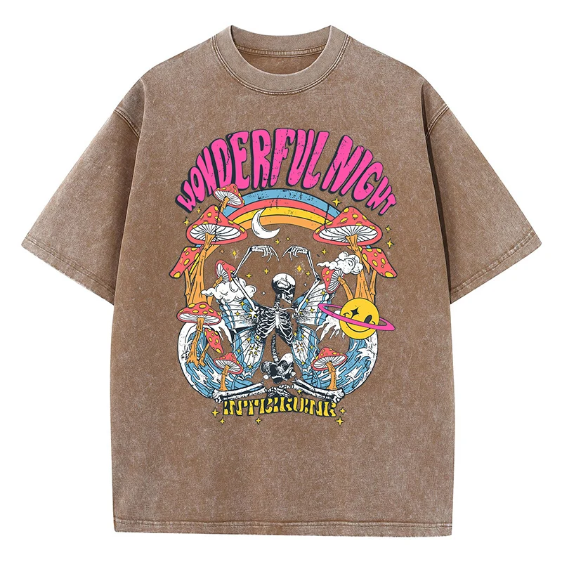 

Skeleton Butterfly Wave Printed Women's T-shirt Fashion Oversized Top Street Comfortable Clothing Loose Washed T-shirt