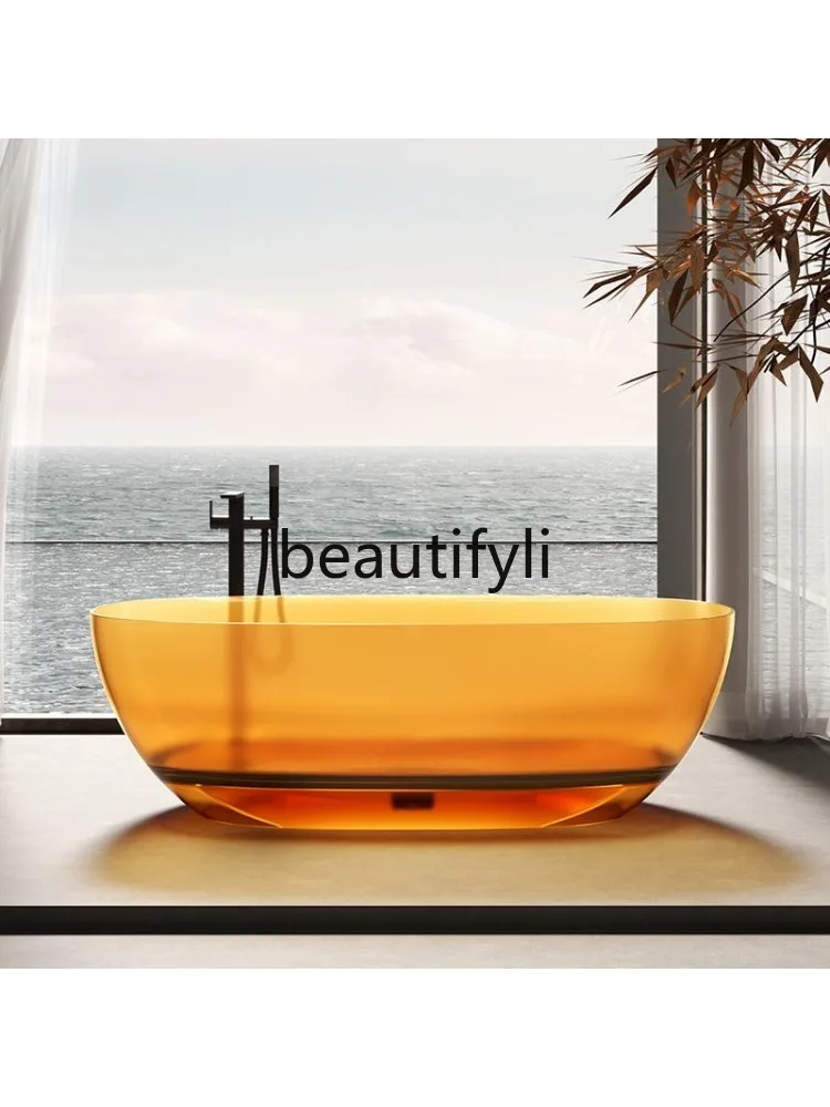 Arc transparent color bathtub engineering art crystal resin freestanding bath