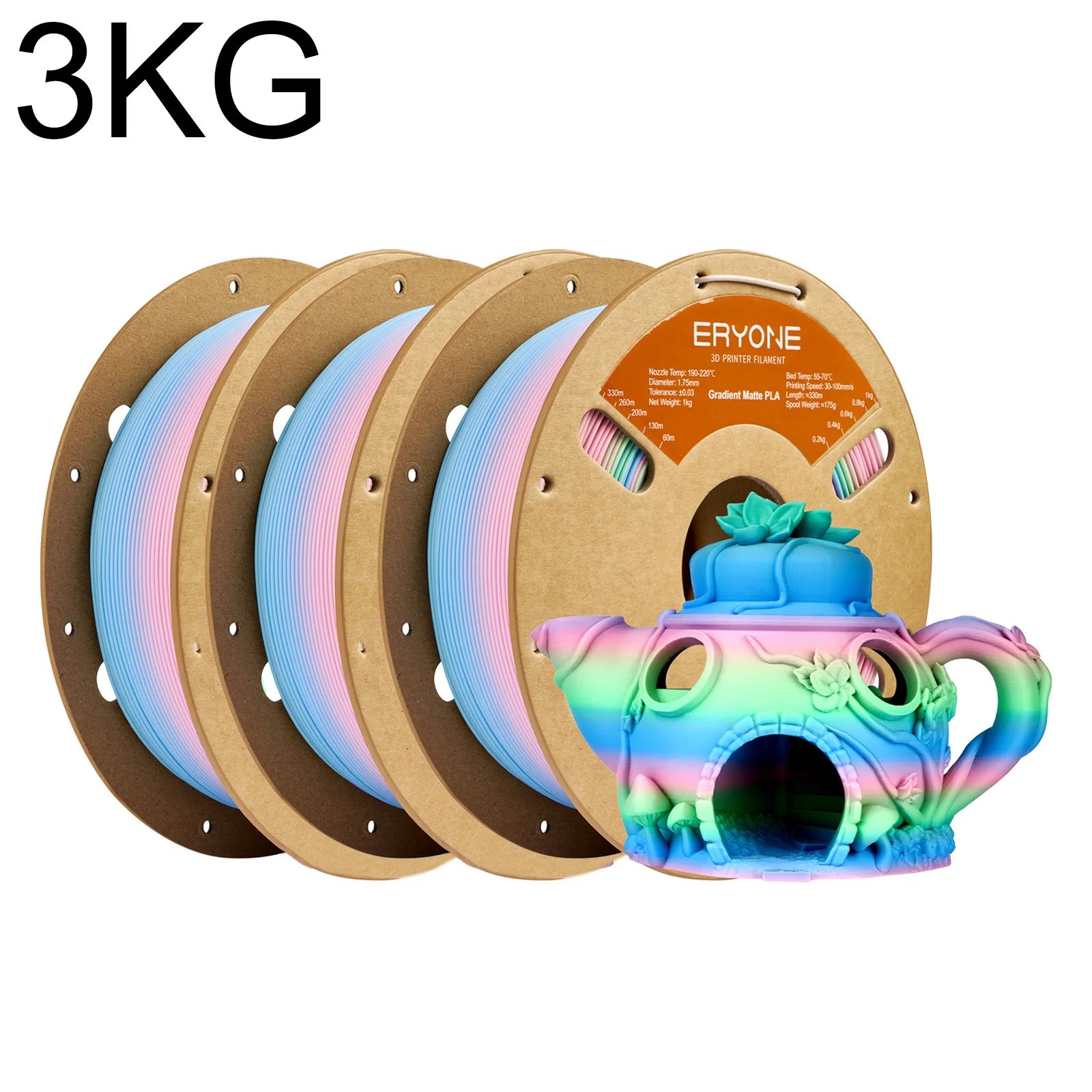ERYONE 3KG Matte Gradient Multicolor PLA Filament Matte Gradient Regenboog 3D Printer PLA Filament Filament PLA - afbeelding 1
