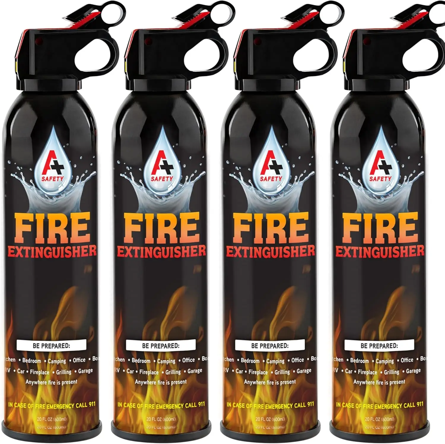 Portable Fire Extinguisher | 6-in-1 for Home, Car, Kitchen | Non-Toxic & Easy Clean | Wall Mount Included (4PK)