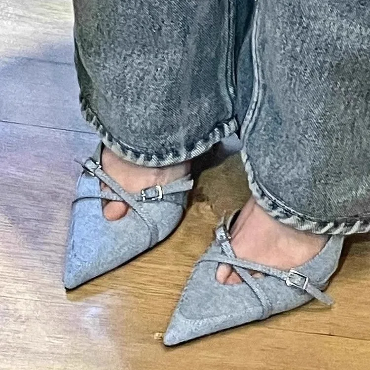 Young Women's High-Heeled Sandals Korean Style Low-Top Sharp Pointed Toe Unique Design Summer Fashionable Versatile Sandals
