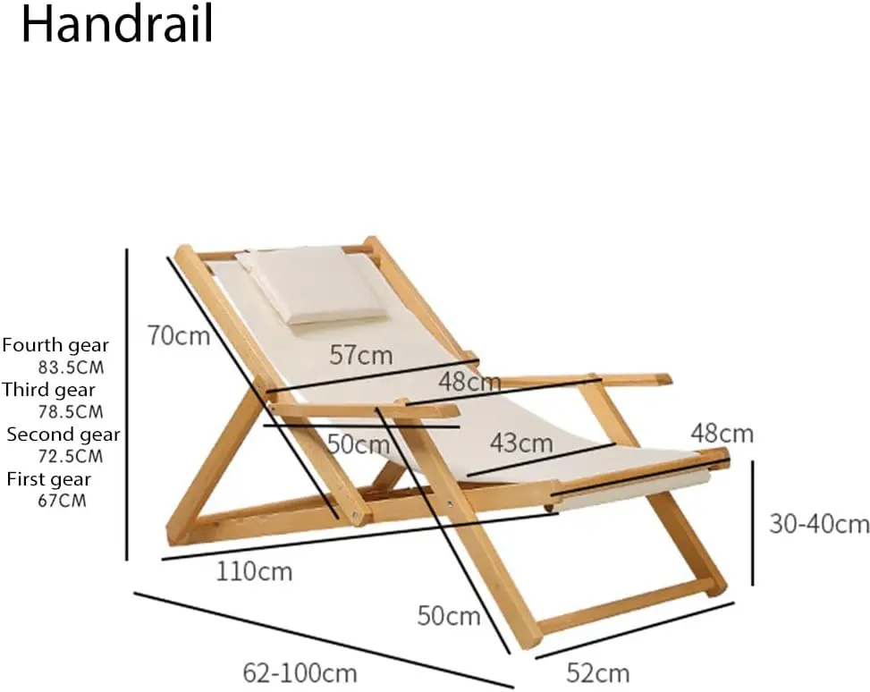 كرسي فناء قابل للطي قابل للتعديل - كرسي استرخاء خشبي للشاطئ في الهواء الطلق مع 4 أوضاع للاستلقاء والجلوس المريح