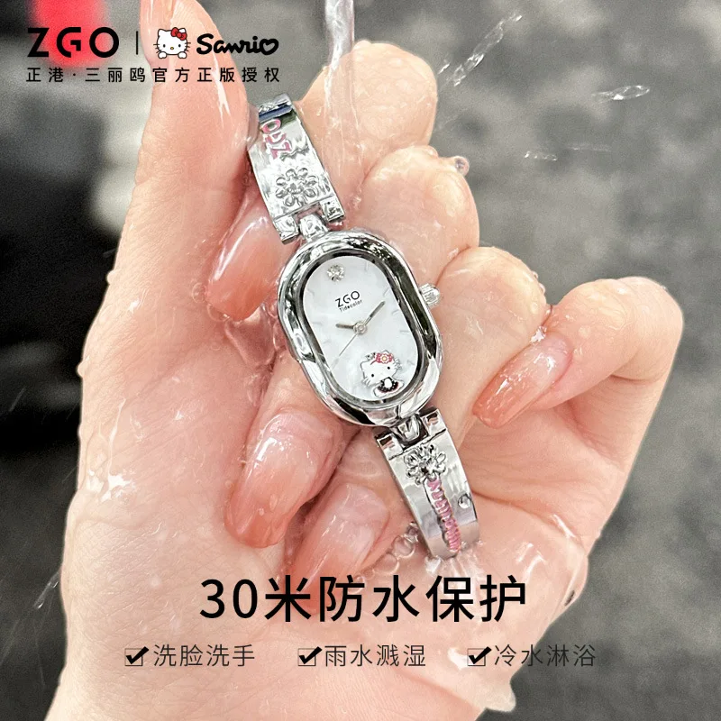 Sanrio KT Watch Steel Strip Oval Bracelet Quartz Watch Womens Waterproof wristwatch Movement glass mirror Bracelet Girls Gifts