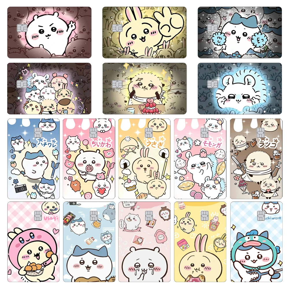 ملصق جلدي لبطاقة الائتمان الكرتونية Kawaii Hachiware Usagi ملصقات غير لامعة مناسبة لبطاقات بنك VISA وبطاقات IC المغناطيسية الأخرى