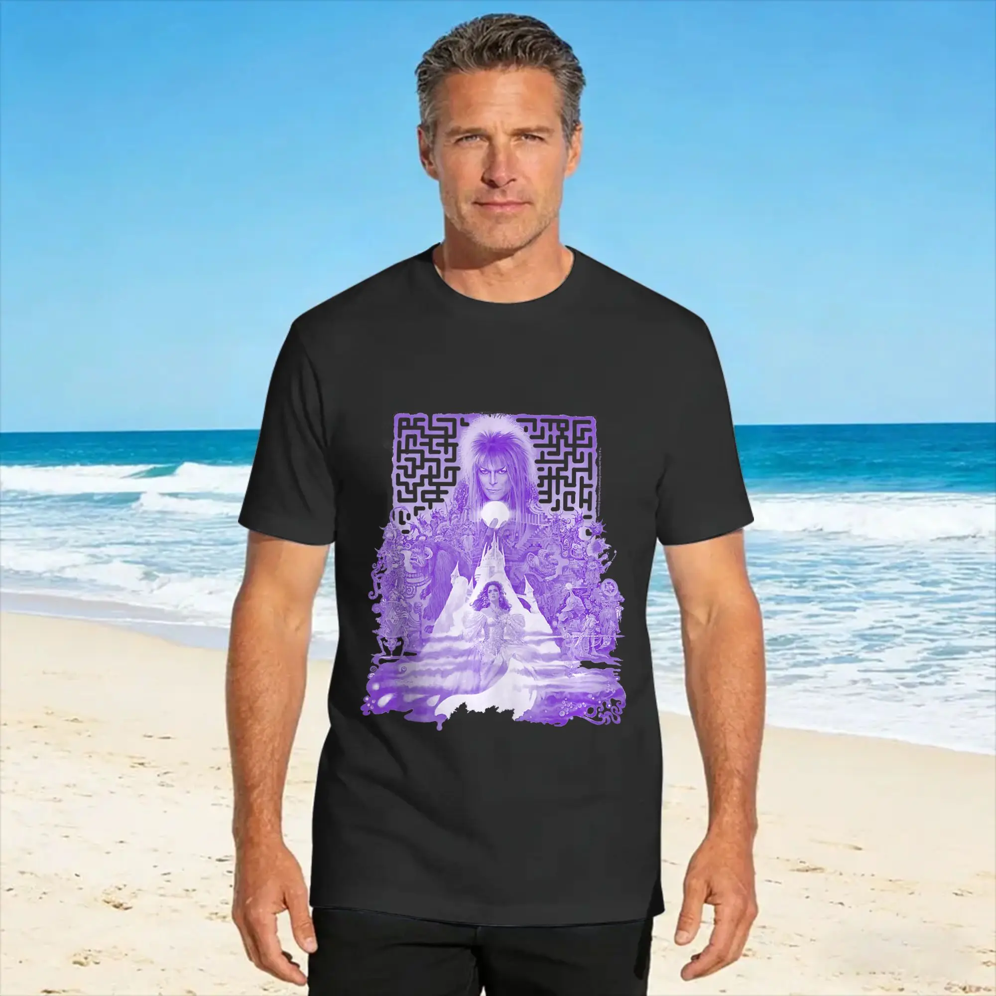 Labyrinth Purple Poster Art Vintage 80's Fantasy Movie Men T Shirt  Casual Tee Shirt Short Sleeve Crewneck T-Shirt Cotton Tops