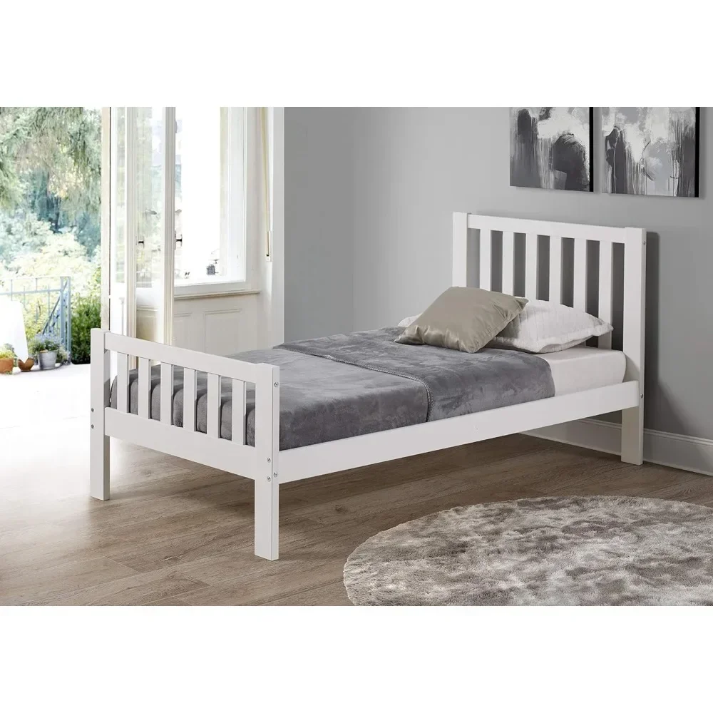 Cama doble con plataforma de pino brasileño sólido Aurora para niños, cama para niños, colchón para niños, muebles de dormitorio, blanco