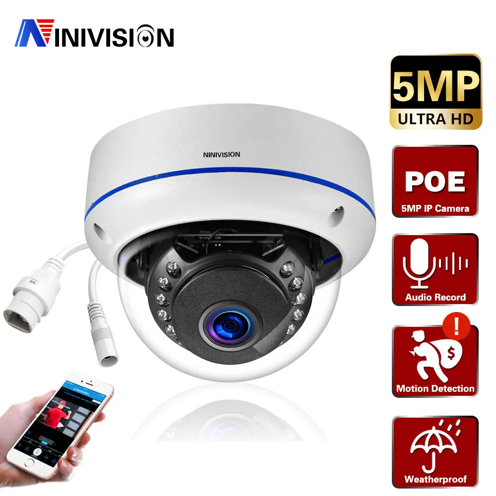 

5MP Metal Dome POE IP Camera ONVIF H.265 Audio CCTV Camera Face Detection Vandalproof IP66 Outdoor Home Security Video System