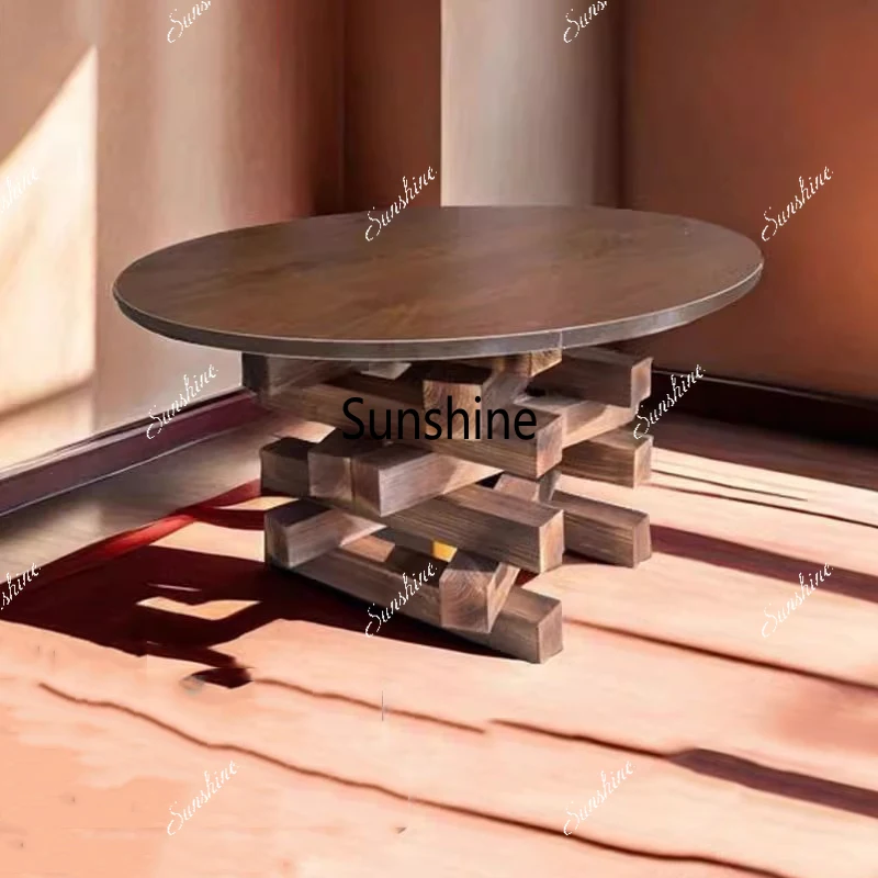 

Round Transparent Coffee Table Writing Service Glass European Unique Wooden Side Table Small Kaffee Tische Room Decorations