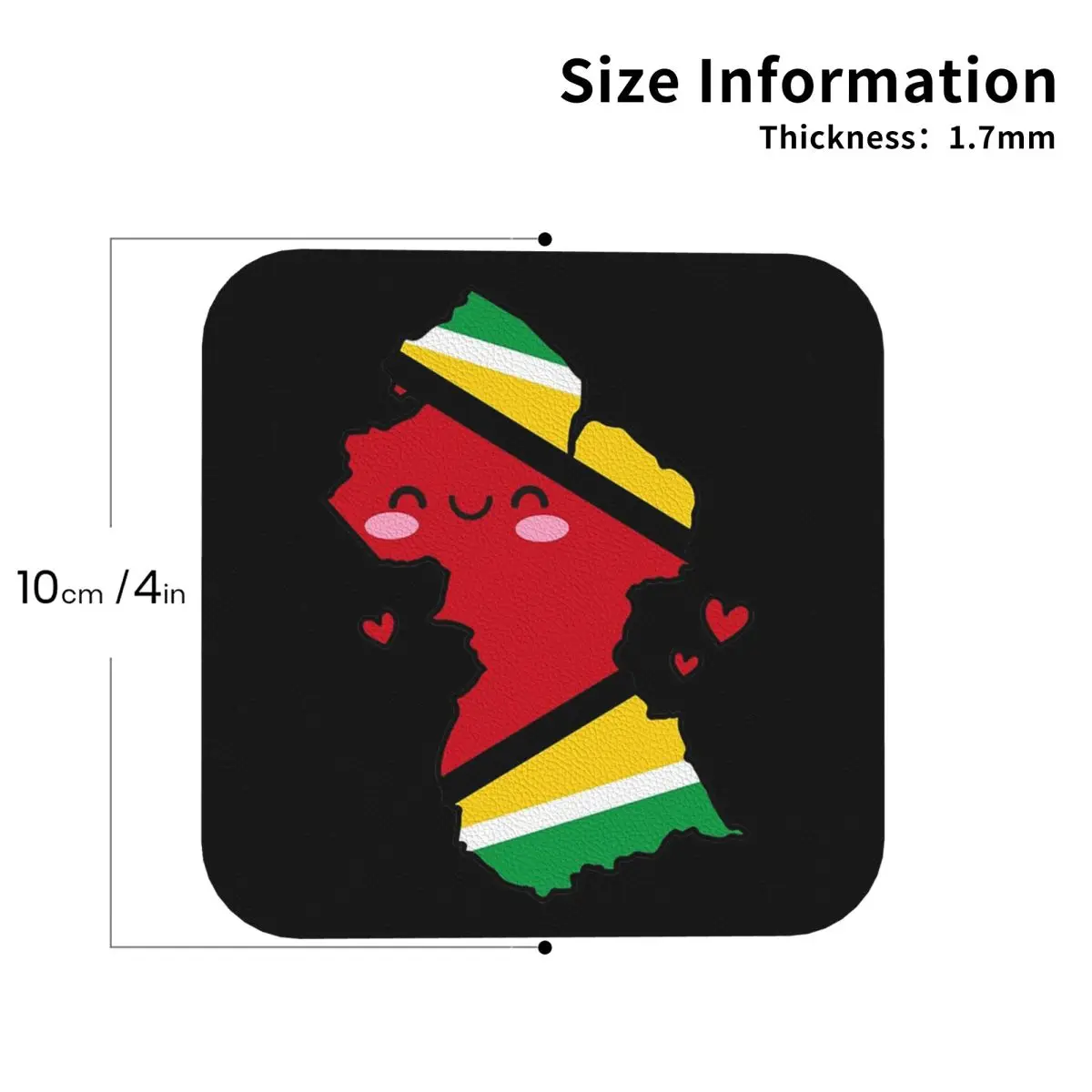 

Флаг Гайаны, карта улыбки с любовью, подставки, кожаные салфетки, водонепроницаемые изоляционные кофейные коврики для подушечек, набор из 4 шт.