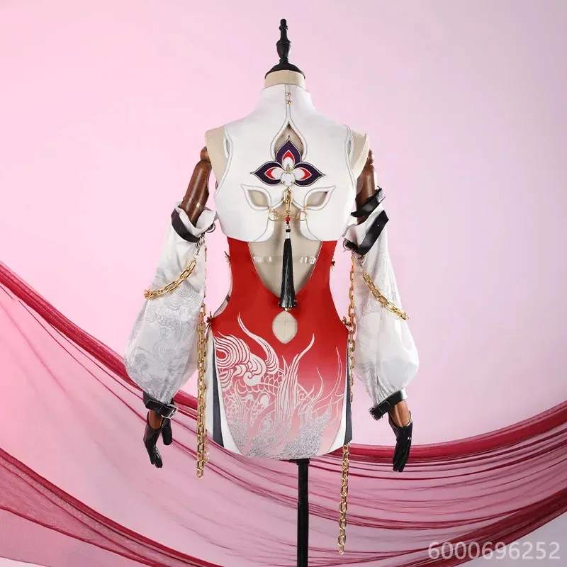 Naraka Bladepoint Zai Косплей Костюм Китайский Стиль Красный Cheongsam Платье Парик Женский Сексуальный Карнавальный Костюм на Хэллоуин