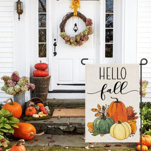 Hello Fall Pumpkin Garden Flag 12X18 Inch Double Sided, Autumn Sign Seasonal Yar KKL AAL HHM WZZ yyi