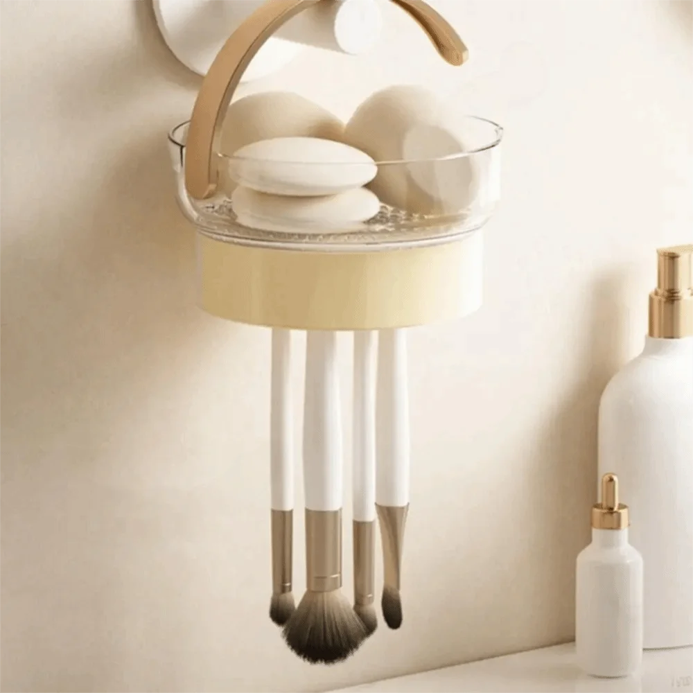 

Ведро для хранения кистей для макияжа 2-в-1, пылезащитное, большой емкости, подвесной держатель для сушки косметических кистей, съемный с крышкой