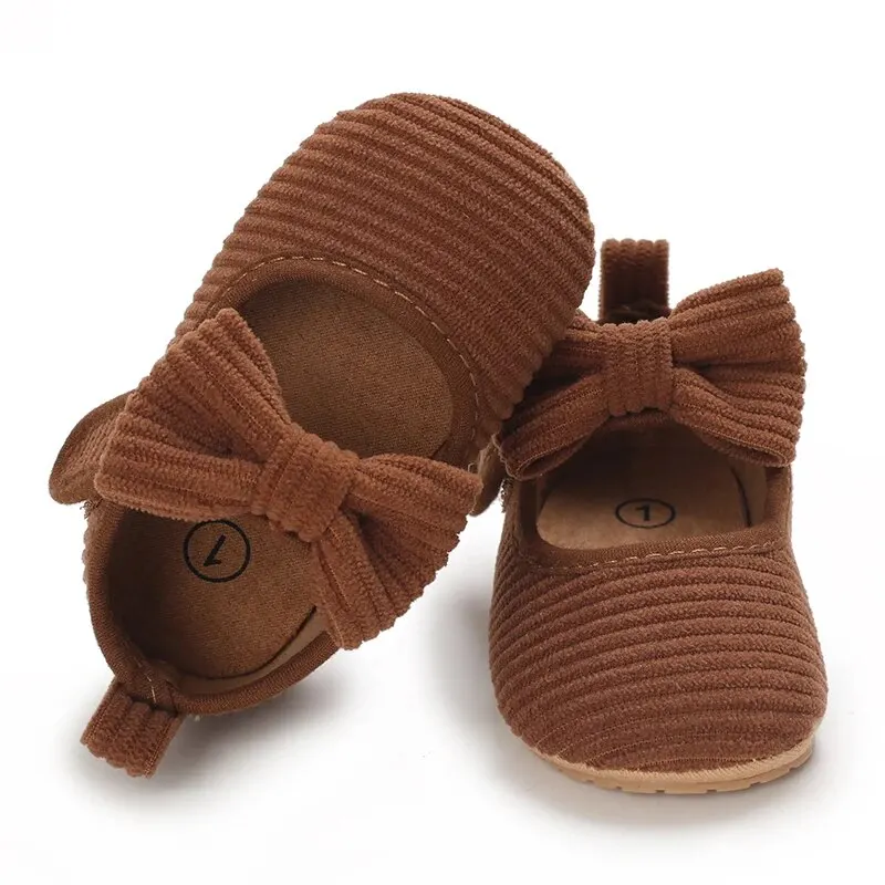 Baby Girl Shoes Corduroy Bow Flats Non-slip Soft Sole Newborn Walker Toddler Formal Sandals