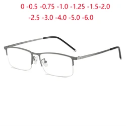 Half Frame Square Myopia Glasses For Men Vintage Anti Blue Light Shortsighted Prescription Eyeglasses 0 -0.5 -0.75 To -6.0