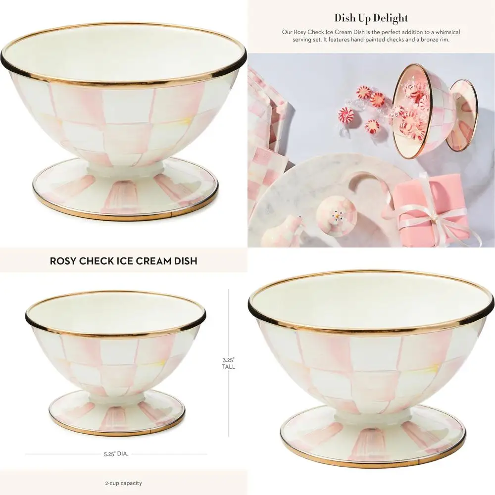 

Розово-белая полосатая чаша для мороженого на 2 порции для сервировки и развлечений