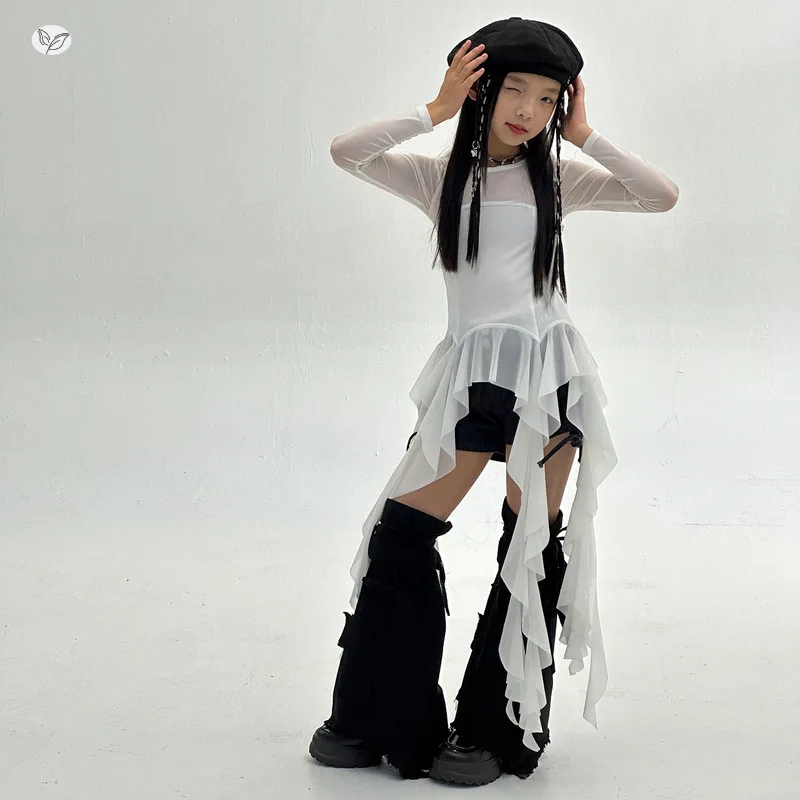 

Girls' Jazz Dance clothing T-shirt 2026 Summer New Lace Ribbon Top Sweet Cool Street Dance Performance