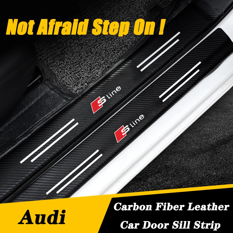 1/4/5Pcs Carbon Fiber Leather Car Door Sill Protector Strip For Audi Sline A1 A3 A4 A6 C7 B8 B7 A5 A7 A8 B9 B6 C6 Q2 Q3 Q5 Q7 Q8