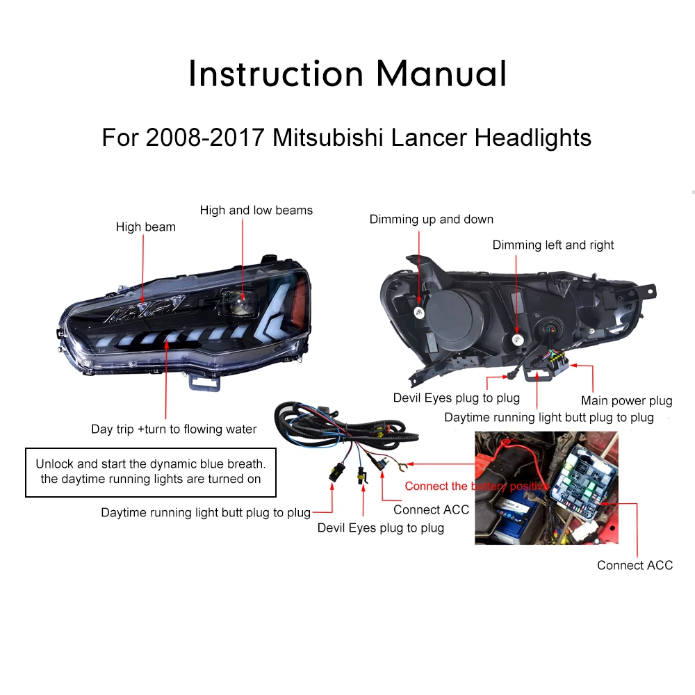 Pair of Car Styling Car Headlight Assembly For MITSUBISHI GRAND LANCER EVO-X 2008-2018 LED Head Lamp Car Tuning Light Parts Plug