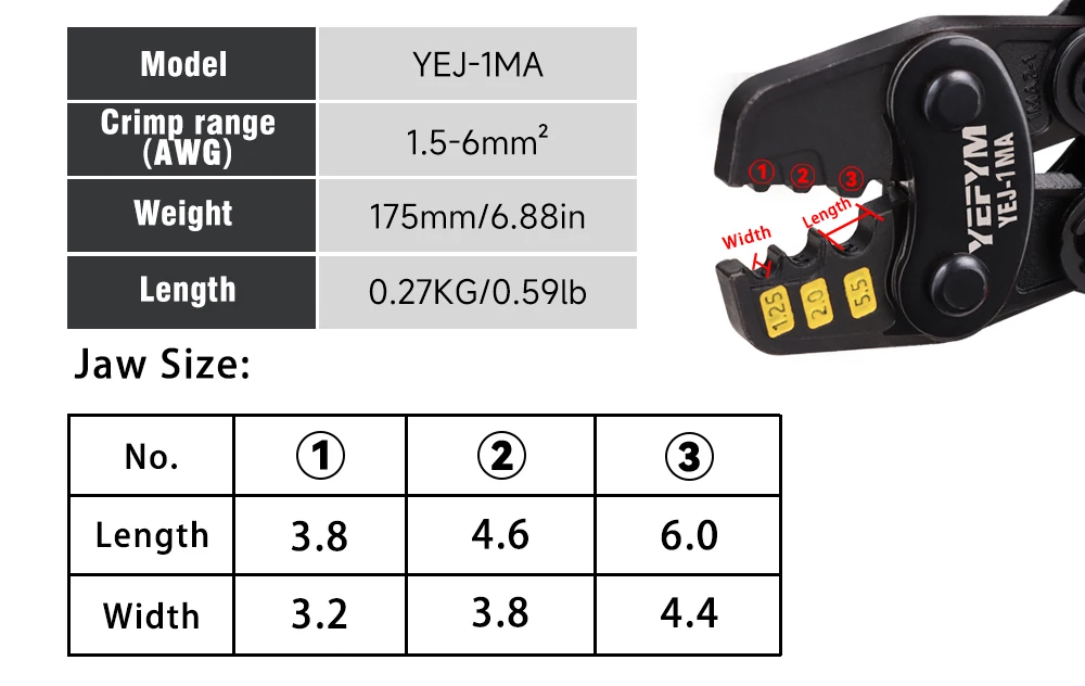 Insulated Terminals & Non-Insulated Terminals Cold Crimping Pliers Multifunctional Ratchet Crimping Tool YEJ-16MA/6MA/1MA