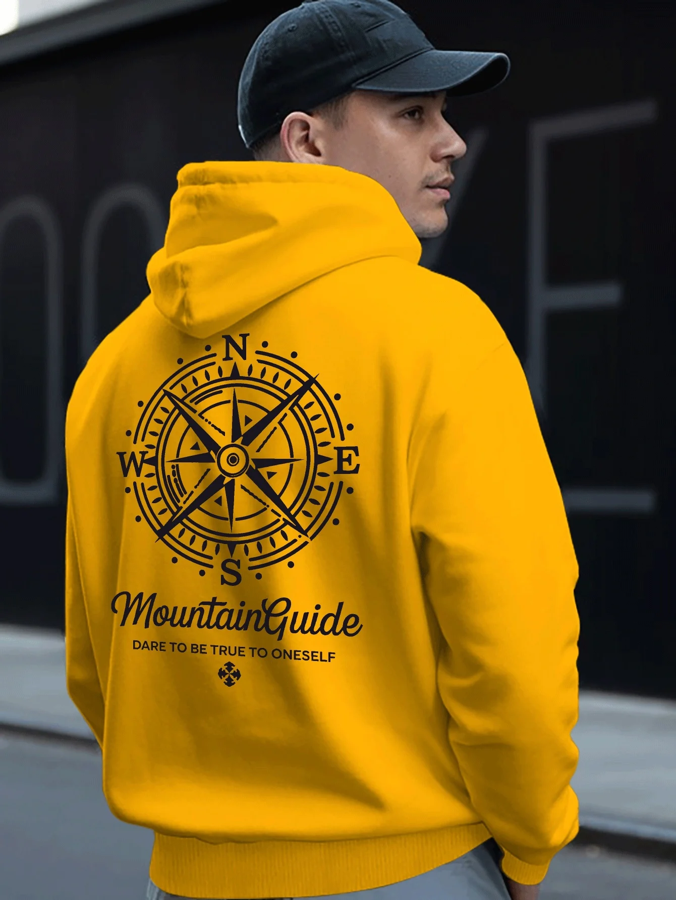 Lady's black mountain climbing hoodie with retro compass pattern on the back print. SportysweatshirtOutdoorcasualhoodedpullover.