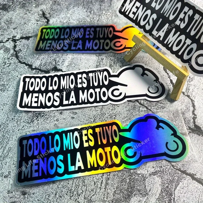 Calcomanía autoadhesiva holográfica con temática de motocicleta (estilo eslogan de motocicleta) para crear personalización de vehículos, 1 ud.