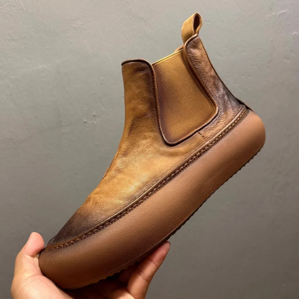 

QHCCID Men's Casual Sneakers, Retro Chelsea Boots, Cowhide Leather Men's Winter Ankle Booties, High-Top Trainers, Motorcycle