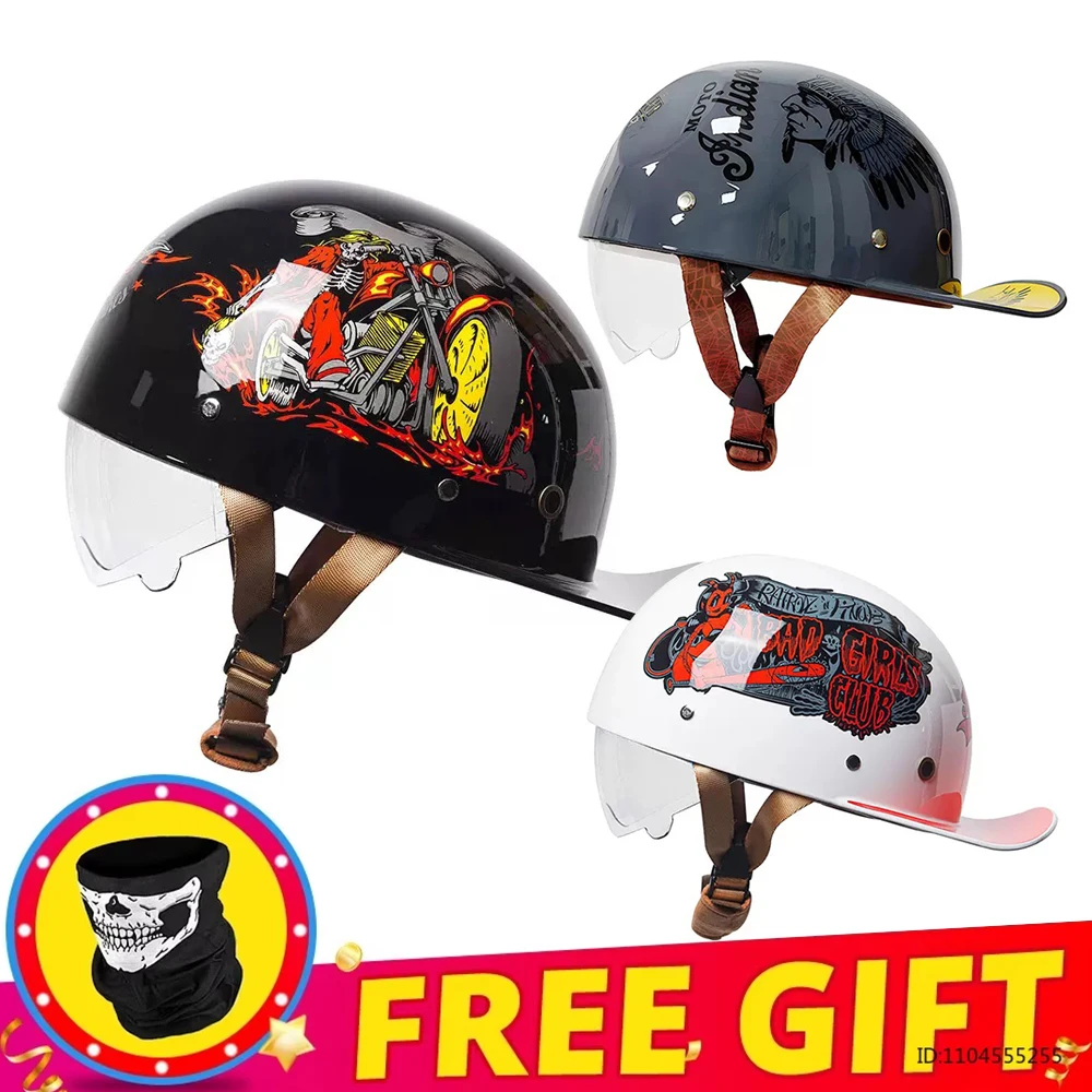 

Retro Half Helmet Motorcycle Helmet Men Women Baseball Cap Riding Racing Vintage Moto Helmets DOT Certification Protection Cap