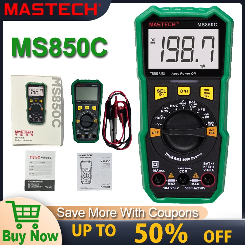 Mastech Multimeter MS850C Multimetro Tester Digital Multimeter 2000 Counts Auto Ranging AC/DC Voltage Temperature Measuring