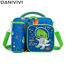 Lunch Box for Kids Cute Space Dinosaur Lunch Bags for Boys con tasche per bottiglie capacità sufficiente Lancheira Escolar Infantil 2022