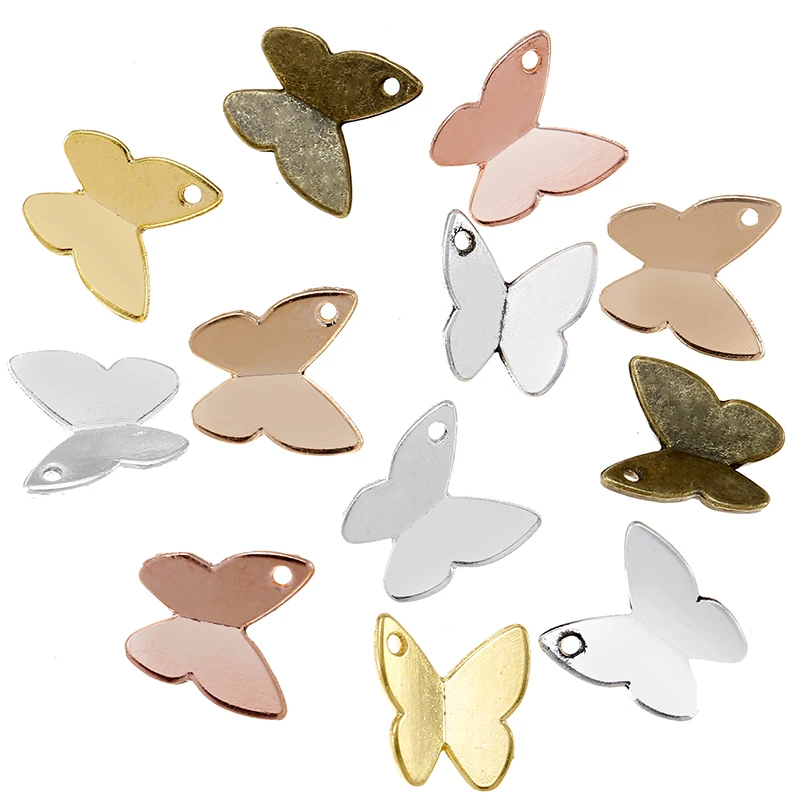 40PCS 10*10mm 6 Color Wholesale animal Charms Alloy Metal Butterfly Pendants For DIY Handmade Jewelry Accessories Making