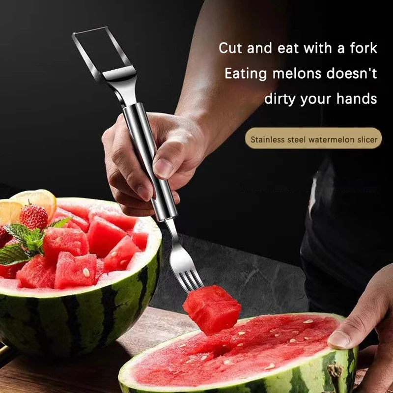 Stainless Steel Double-headed Watermelon Dicer Multifunctional Melon Cutter Portable Fruit Slicer Dicing Kitchen Slicing Gadgets