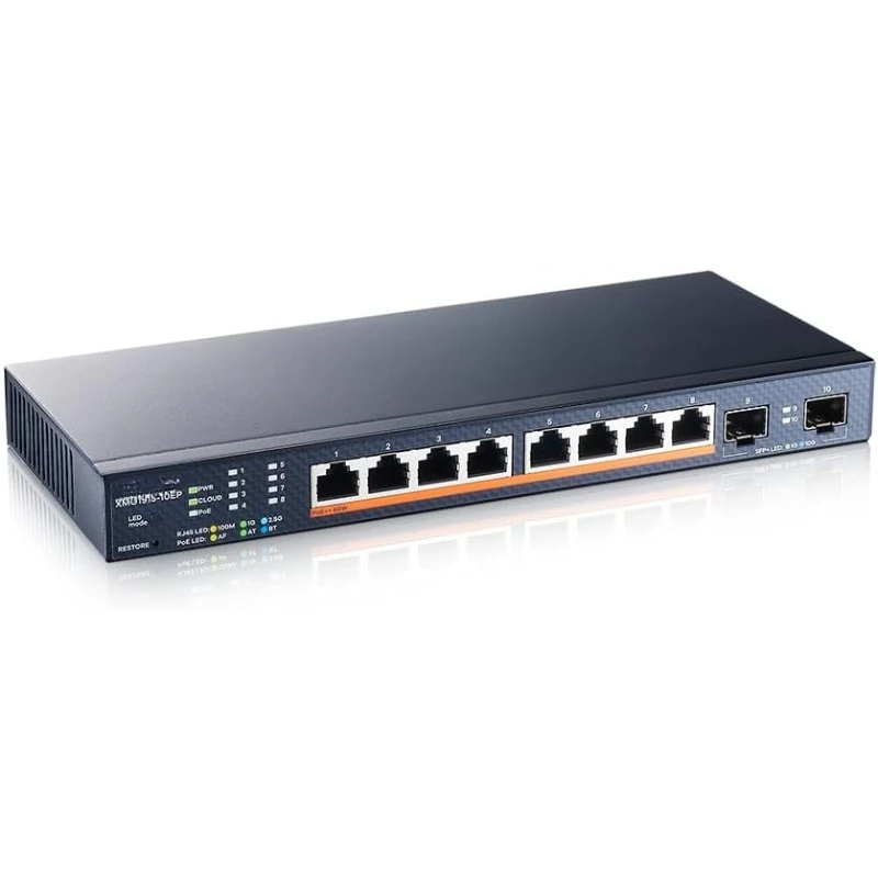 8-Port Multi-Gig 2.5G Cloud/Smart Managed PoE with 8 x PoE++(60W)| 2 x 10G SFP+ |Desktop or Wall Mount [XMG1915-10EP]